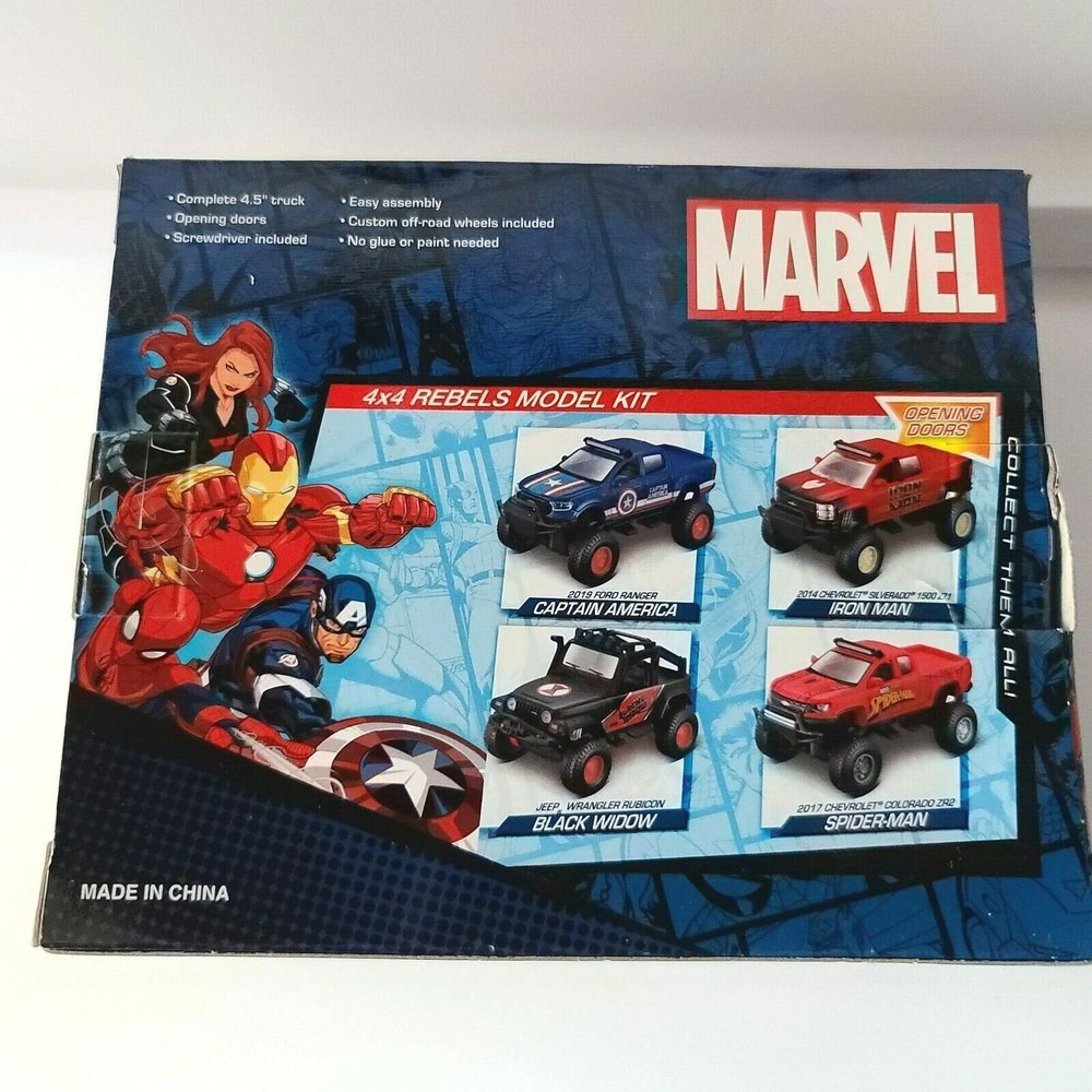 Marvel 4x4 Rebels Die Cast Model Kit Cap America Iron Man Spider-Man Black Widow - Picture 2 of 8